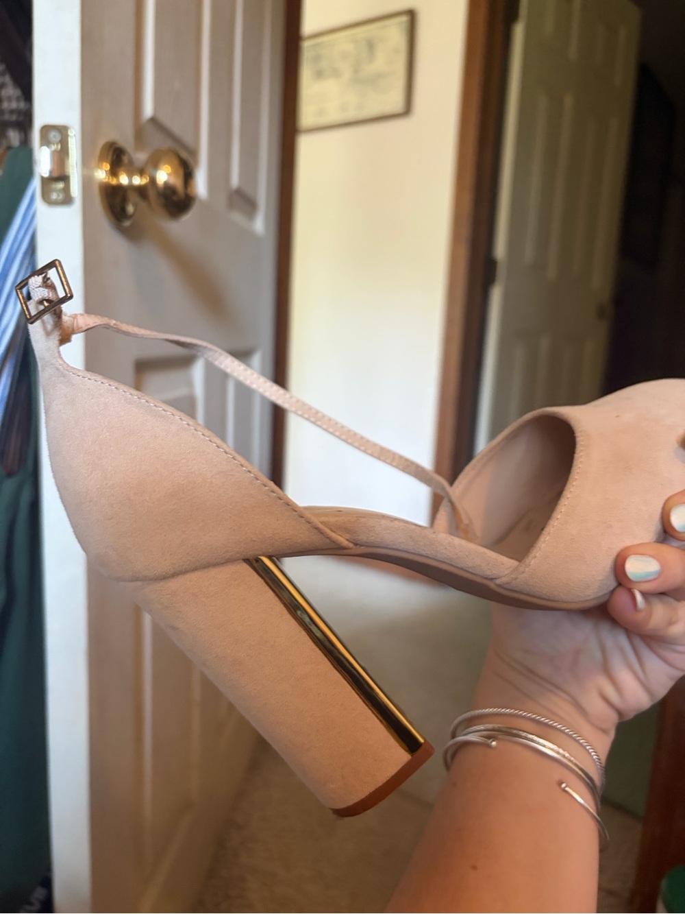 Lulu’s Nude Ankle Strap Closed Round Toe Sandal Heels - Picture 6 of 12